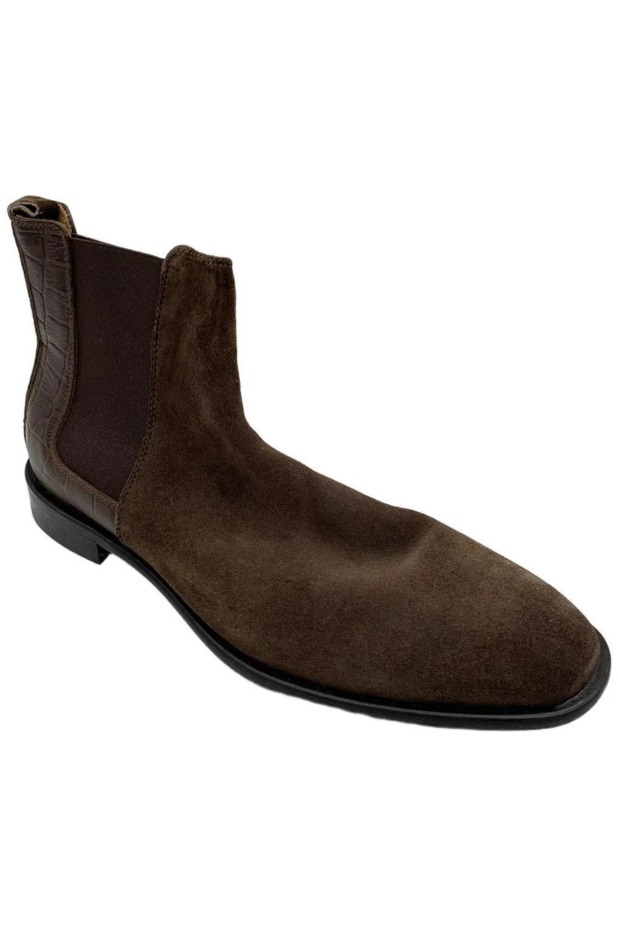 Donald Pliner Men's Rocco Calf Leather Slip-On Ankle Boots Dark Brown - Medium